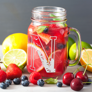  Monogram Forest Initial Letter N Etched on 16 oz Mason Jar Glass