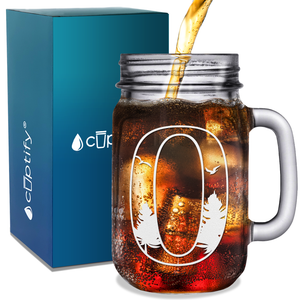  Monogram Forest Initial Letter O Etched on 16 oz Mason Jar Glass