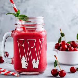  Monogram Forest Initial Letter W Etched on 16 oz Mason Jar Glass