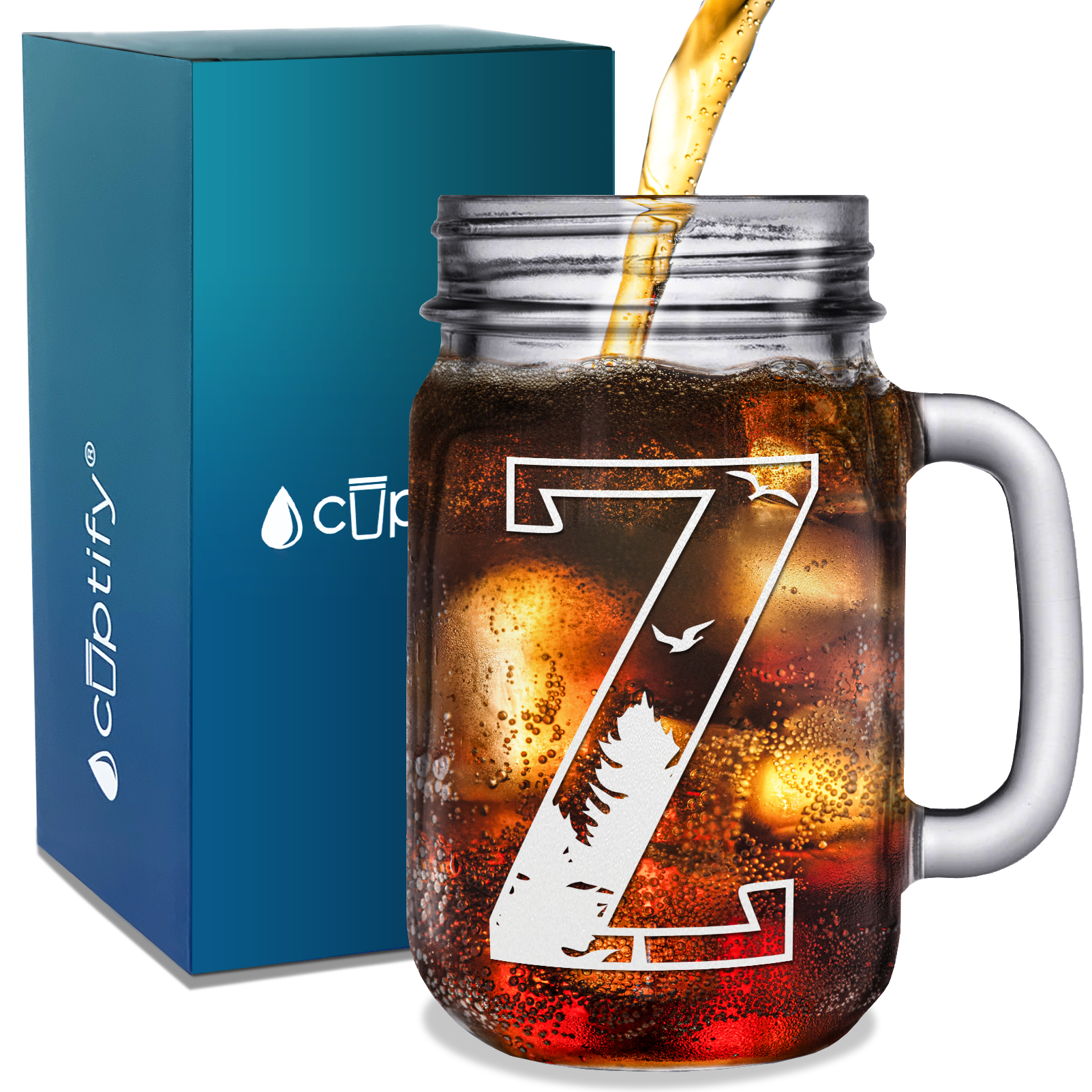  Monogram Forest Initial Letter Z Etched on 16 oz Mason Jar Glass