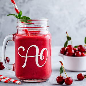  Monogram Curly Initial Letter A Etched on 16 oz Mason Jar Glass