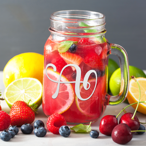  Monogram Curly Initial Letter A Etched on 16 oz Mason Jar Glass