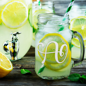  Monogram Curly Initial Letter A Etched on 16 oz Mason Jar Glass