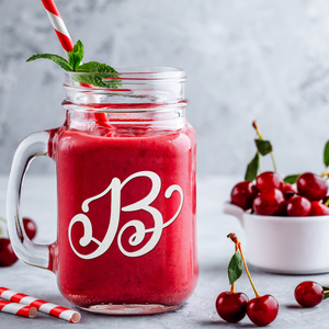  Monogram Curly Initial Letter B Etched on 16 oz Mason Jar Glass