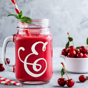  Monogram Curly Initial Letter E Etched on 16 oz Mason Jar Glass