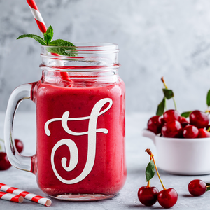  Monogram Curly Initial Letter F Etched on 16 oz Mason Jar Glass