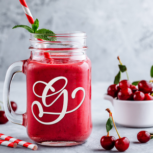  Monogram Curly Initial Letter G Etched on 16 oz Mason Jar Glass