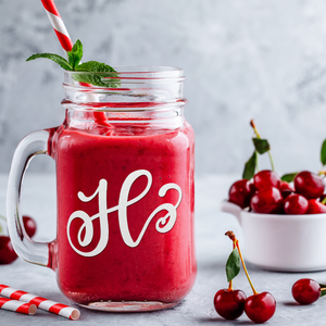  Monogram Curly Initial Letter H Etched on 16 oz Mason Jar Glass