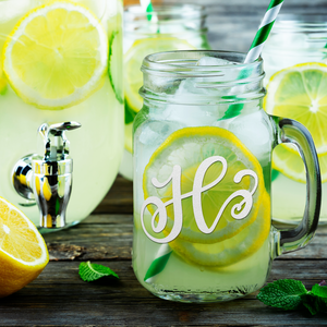  Monogram Curly Initial Letter H Etched on 16 oz Mason Jar Glass