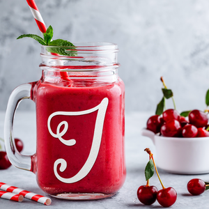  Monogram Curly Initial Letter I Etched on 16 oz Mason Jar Glass