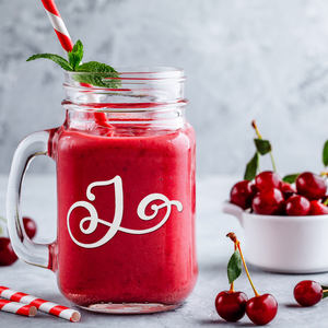  Monogram Curly Initial Letter J Etched on 16 oz Mason Jar Glass