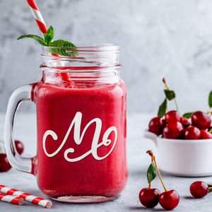  Monogram Curly Initial Letter M Etched on 16 oz Mason Jar Glass