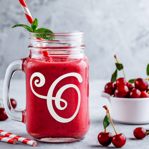  Monogram Curly Initial Letter O Etched on 16 oz Mason Jar Glass