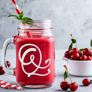  Monogram Curly Initial Letter Q Etched on 16 oz Mason Jar Glass