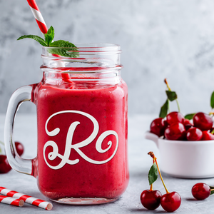  Monogram Curly Initial Letter R Etched on 16 oz Mason Jar Glass