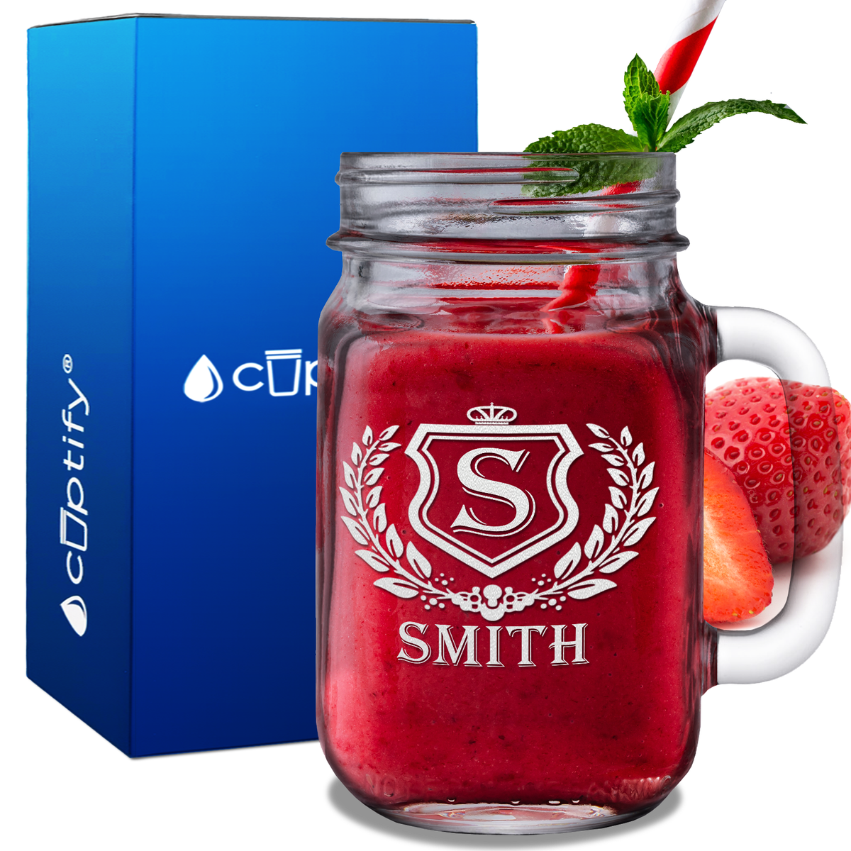 Personalized Monogram Initial Badge 16oz Mason Jar