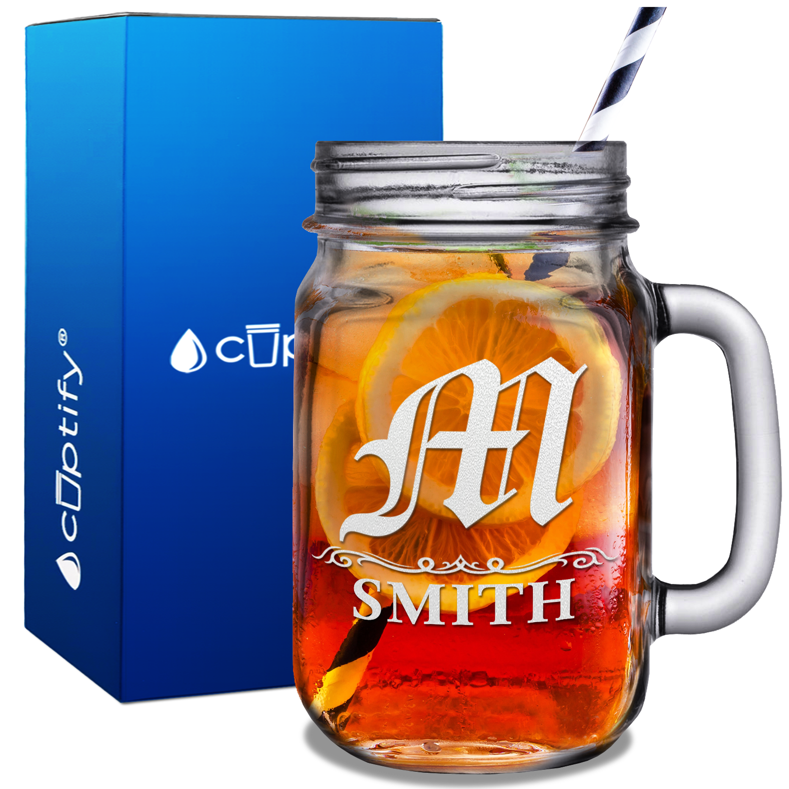 Personalized Gothic Initial 16oz Mason Jar