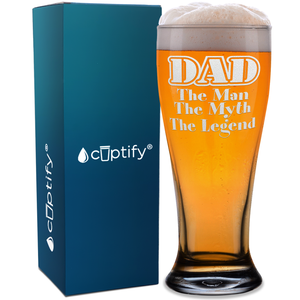 DAD The Man The Myth The Legend Etched on 16 oz Glass Pilsner