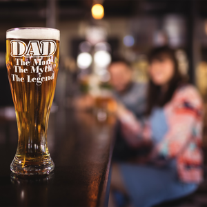 DAD The Man The Myth The Legend Etched on 16 oz Glass Pilsner