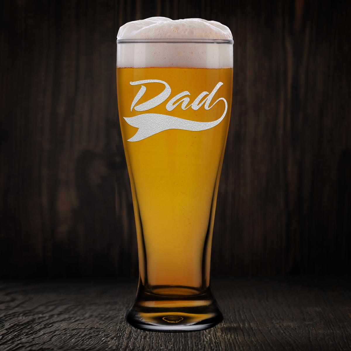 Dad Etched on 16 oz Glass Pilsner