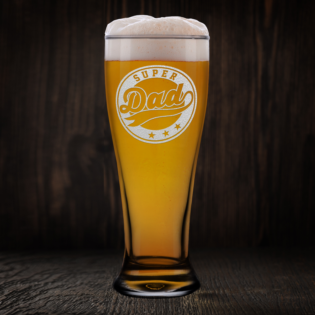 Super Dad Etched on 16 oz Glass Pilsner