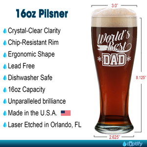 World's Best Dad Etched on 16 oz Glass Pilsner