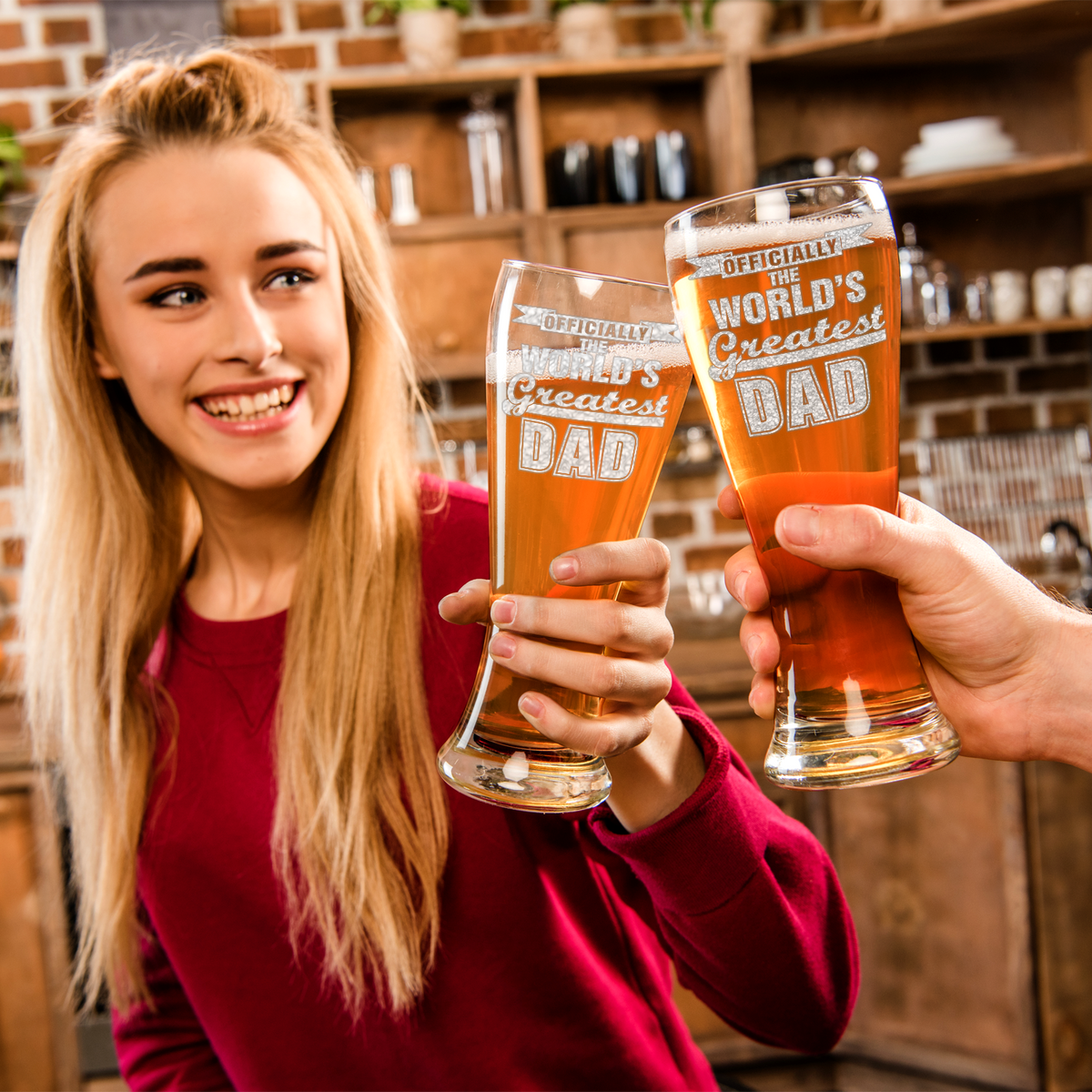 Officially World's Greatest Dad Etched on 16 oz Glass Pilsner