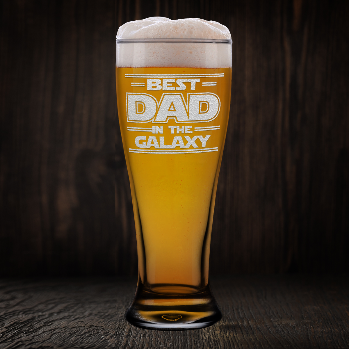 Best Dad In The Galaxy Etched on 16 oz Glass Pilsner
