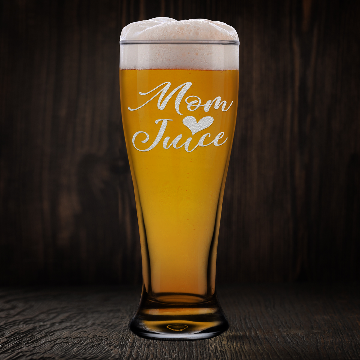 Mom Juice Etched on 16 oz Glass Pilsner