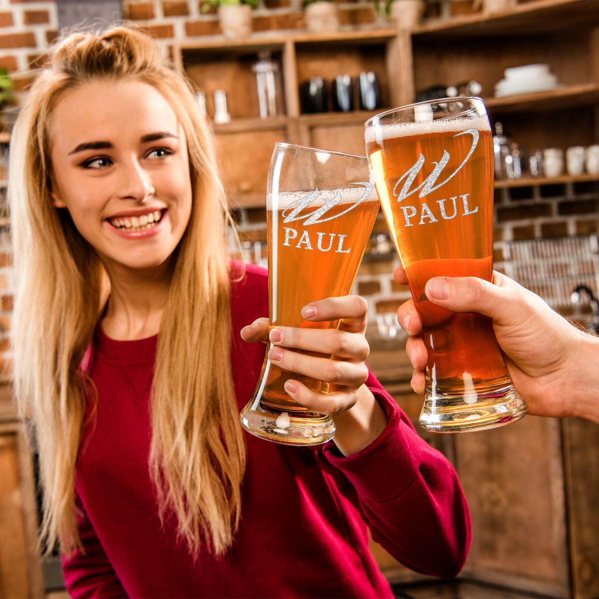 Personalized Script Monogram Initial and Name Etched 16 oz Beer Pilsner Glass