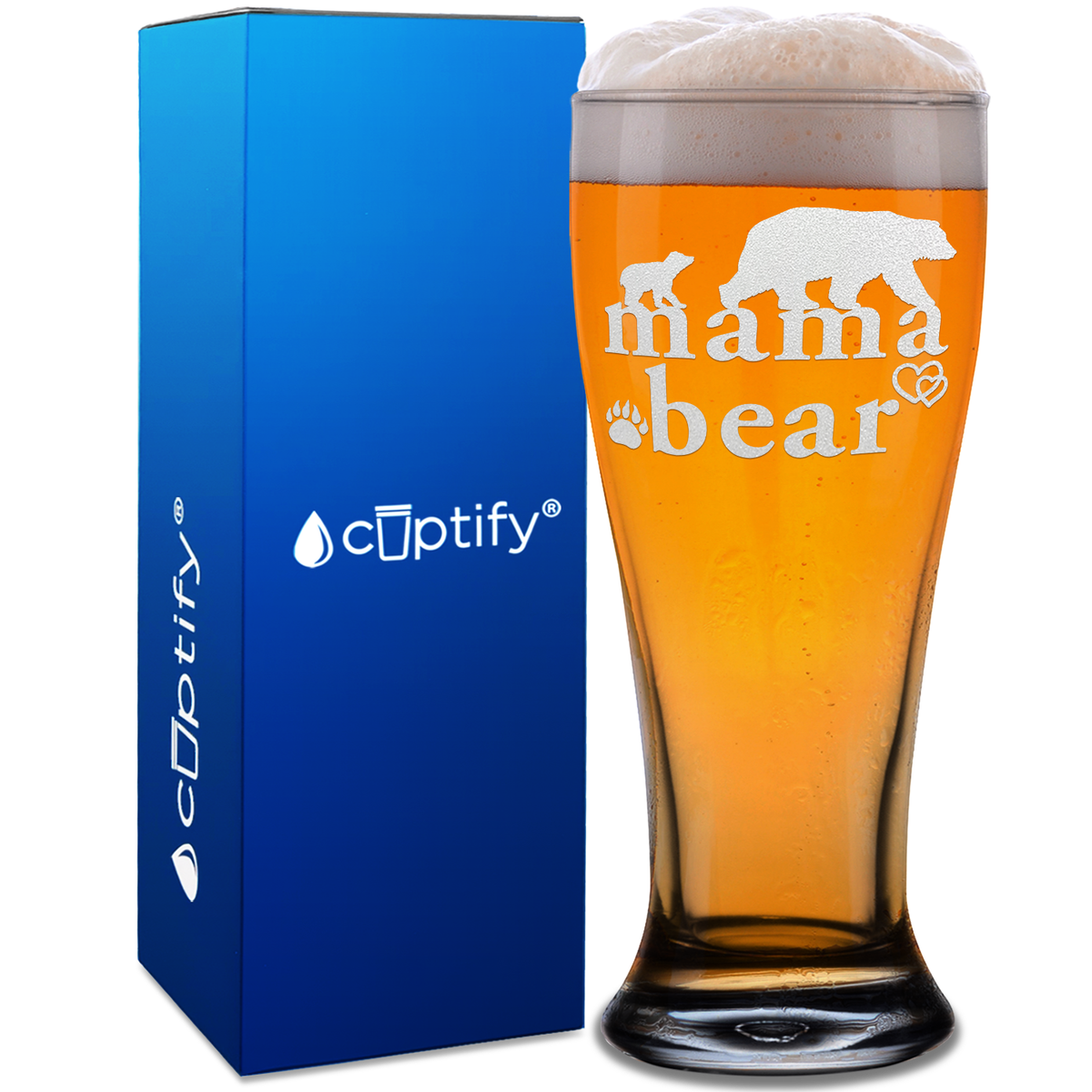 Mama Bear Etched on 16 oz Glass Pilsner