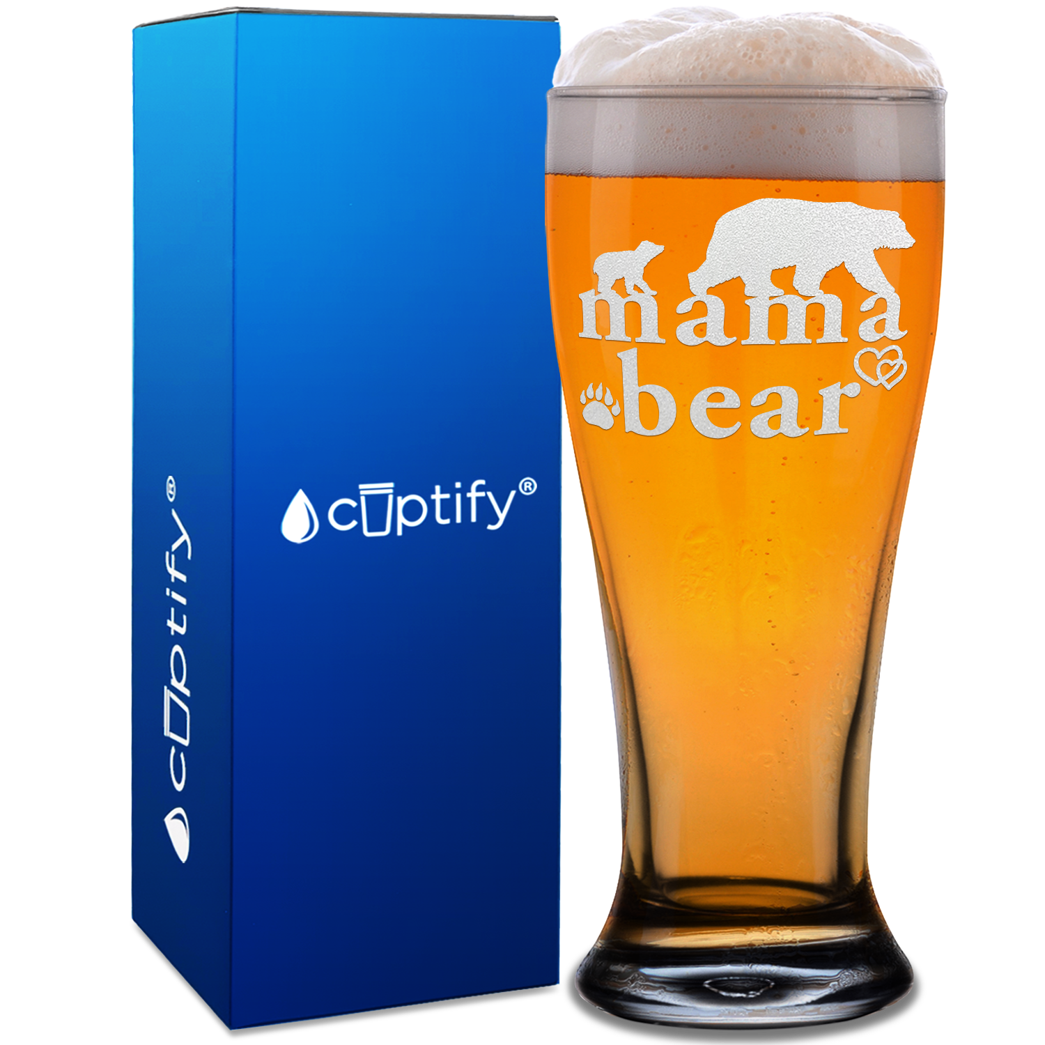 Mama Bear Etched on 16 oz Glass Pilsner