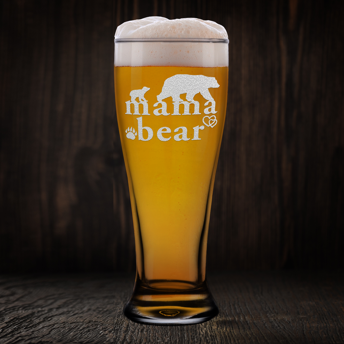 Mama Bear Etched on 16 oz Glass Pilsner