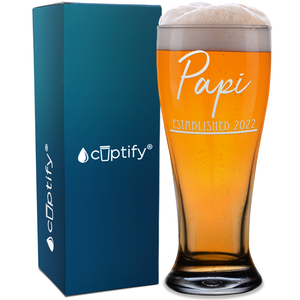 Papi Established 2022 Etched on 16 oz Glass Pilsner