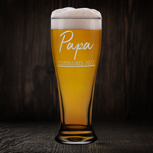 Papa Established 2022 Etched on 16 oz Glass Pilsner