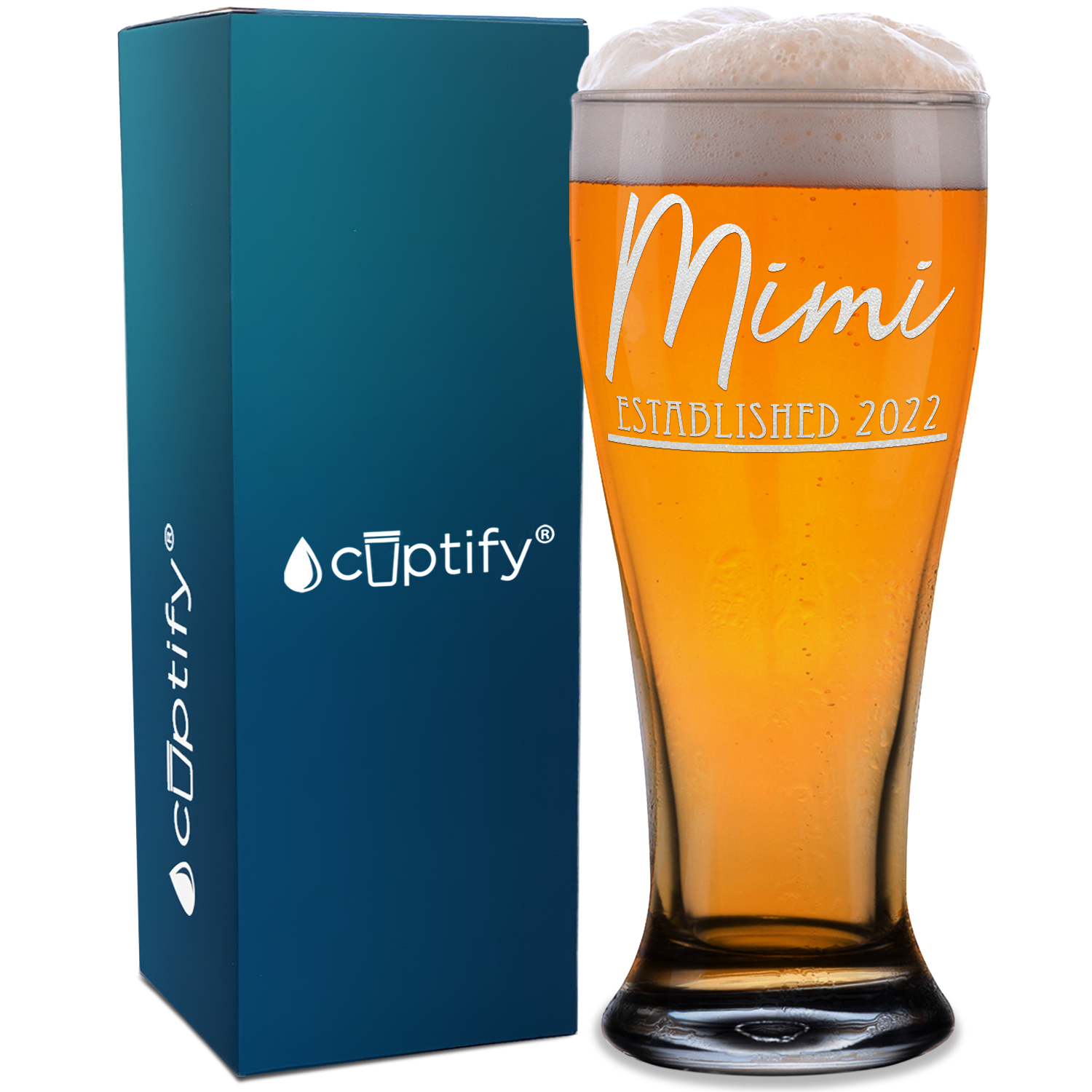 Mimi Established 2022 Etched on 16 oz Glass Pilsner