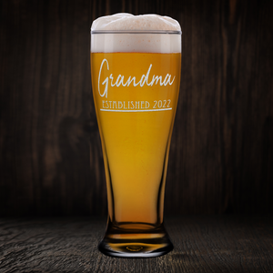 Grandma Established 2022 Etched on 16 oz Glass Pilsner