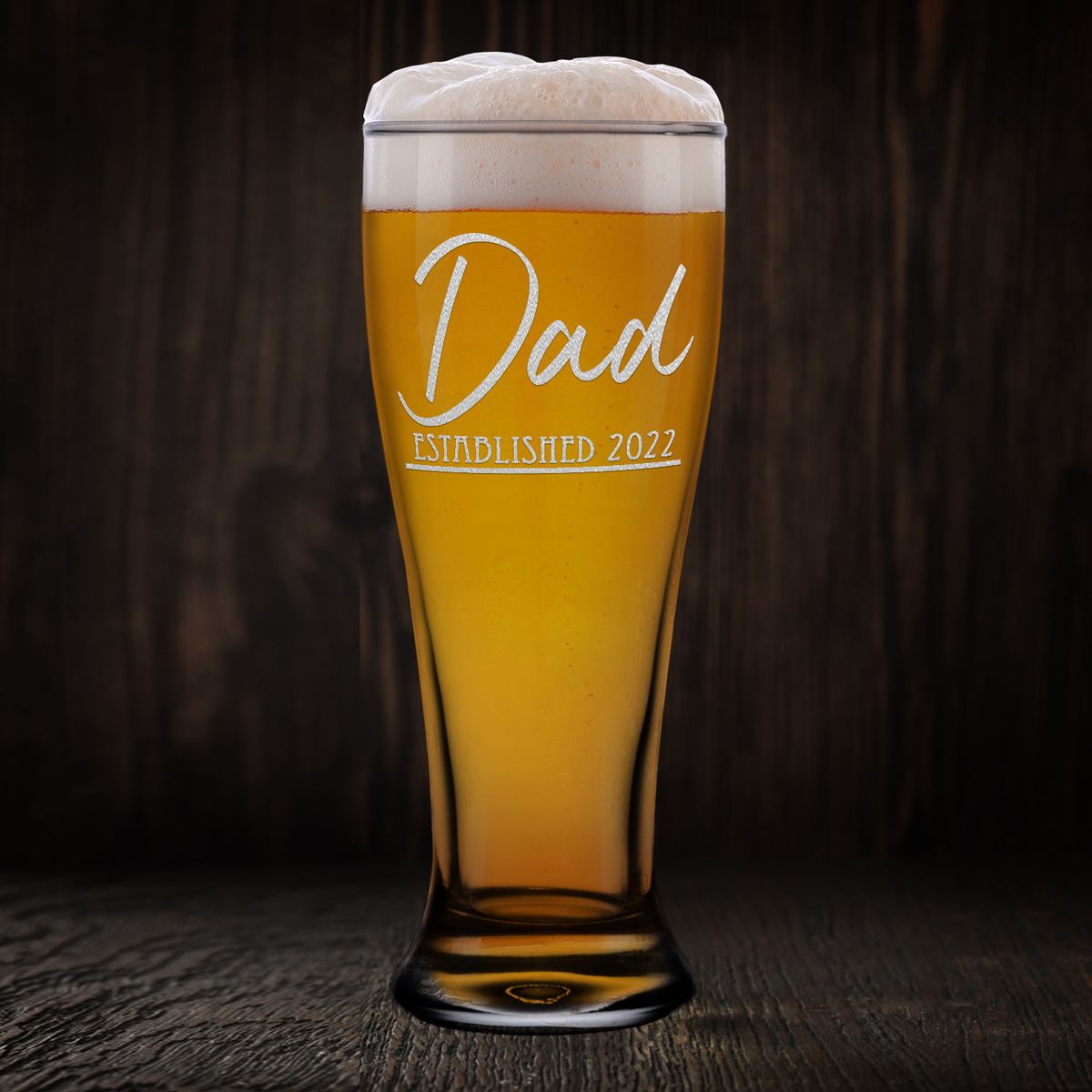 Dad Established 2022 Etched on 16 oz Glass Pilsner