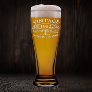 Vintage Aged To Perfection Cheers To 70 Years 1952 Etched on 16oz Glass Pilsner