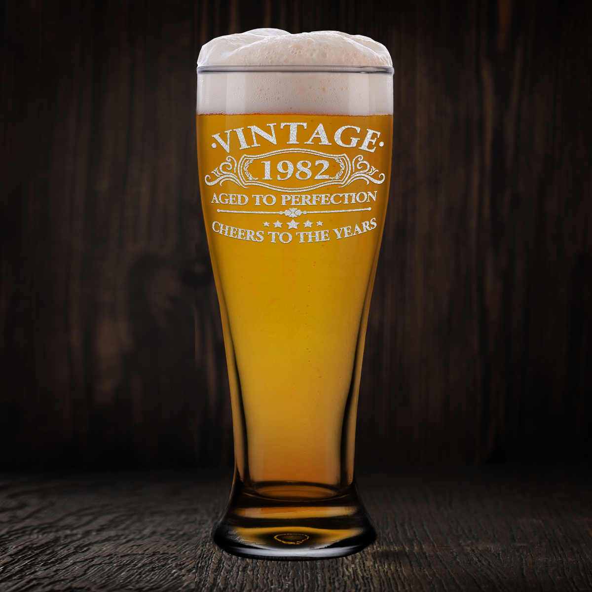 Vintage Aged To Perfection Cheers To 40 Years 1982 Etched on 16oz Glass Pilsner
