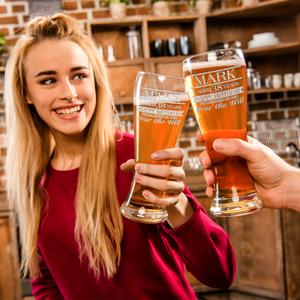 Personalized Name Year and Age Classic Happy Birthday Over The Hill Etched 16 oz Beer Pilsner Glass
