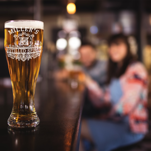 Personalized Distilled Spirits Surname and Initial Etched 16 oz Beer Pilsner Glass