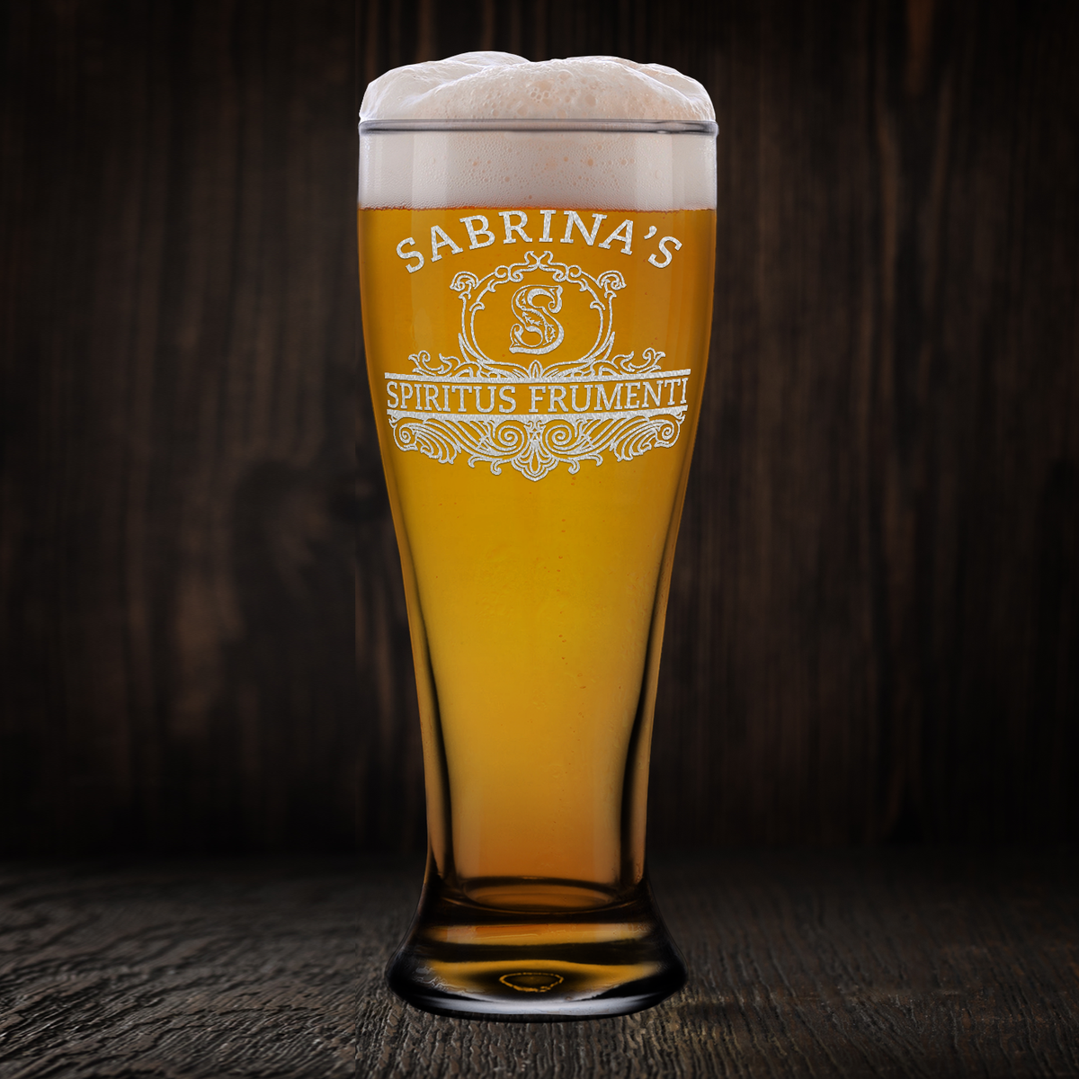 Personalized Spiritus Frumenti Name and Initial Etched 16 oz Beer Pilsner Glass