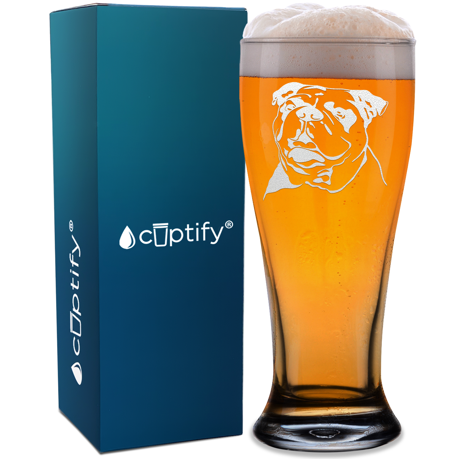 Bulldog Head Etched 16 oz Beer Pilsner Glass