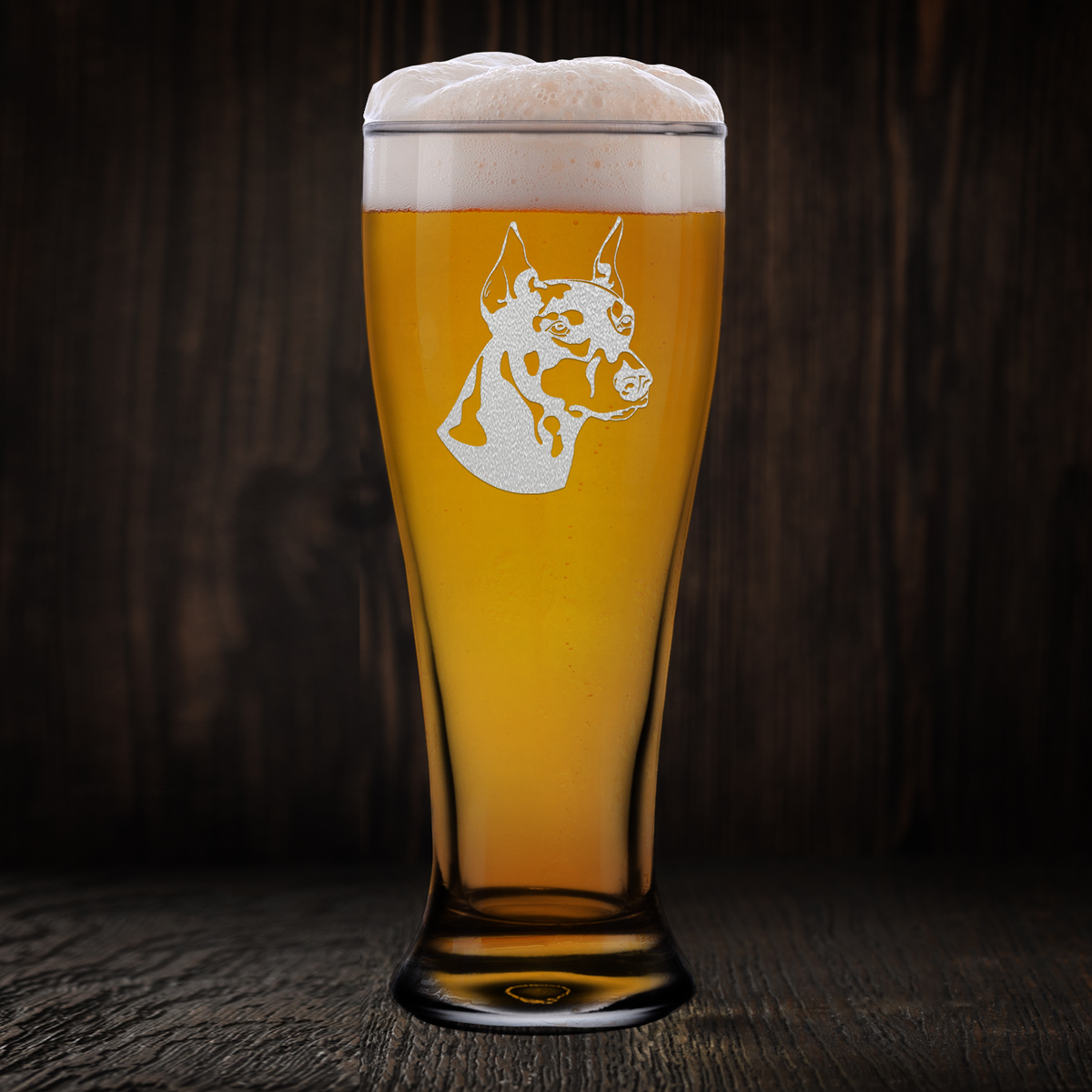 Doberman Pinscher Head Beer Pilsner Glass