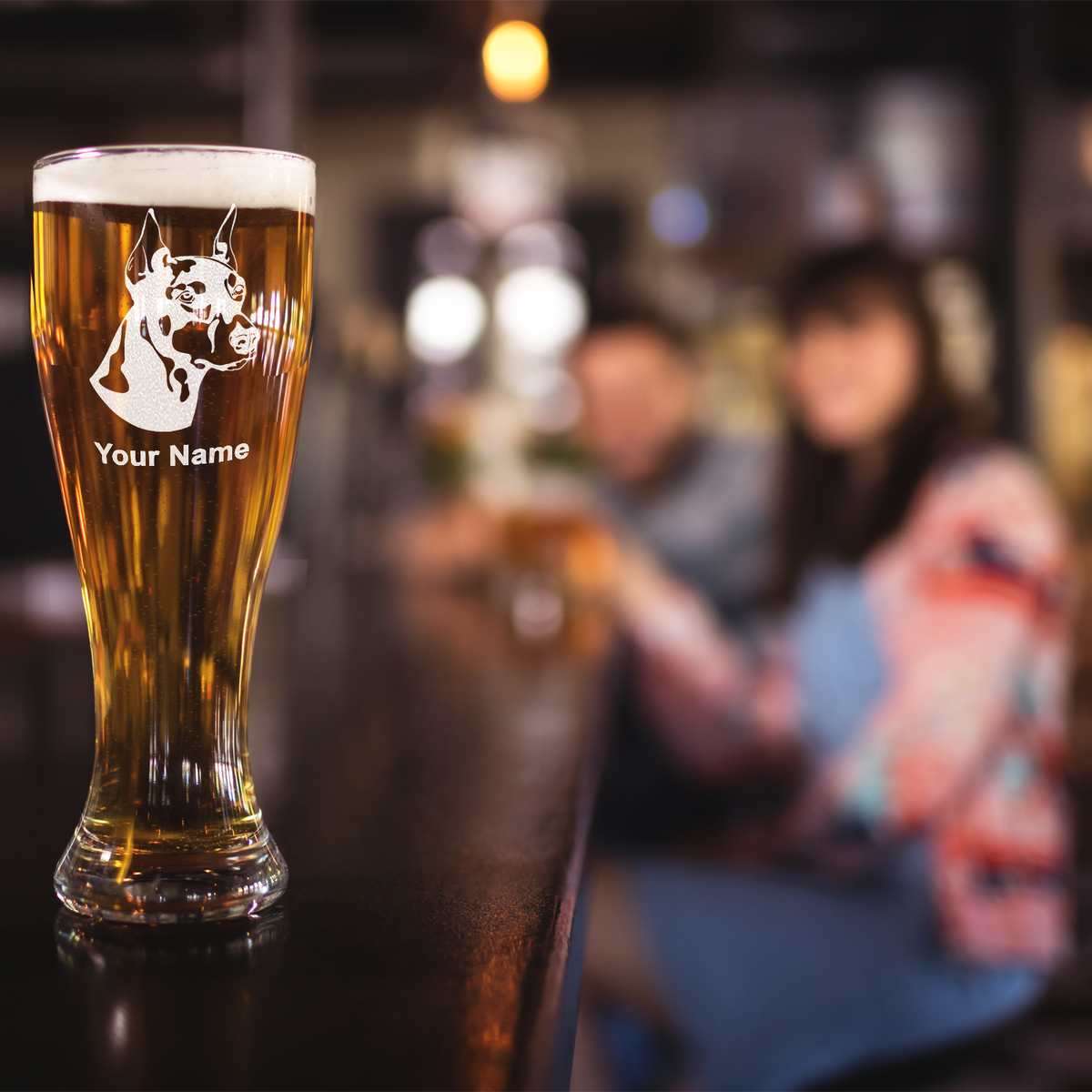 Personalized Doberman Pinscher Head Etched 16 oz Beer Pilsner Glass