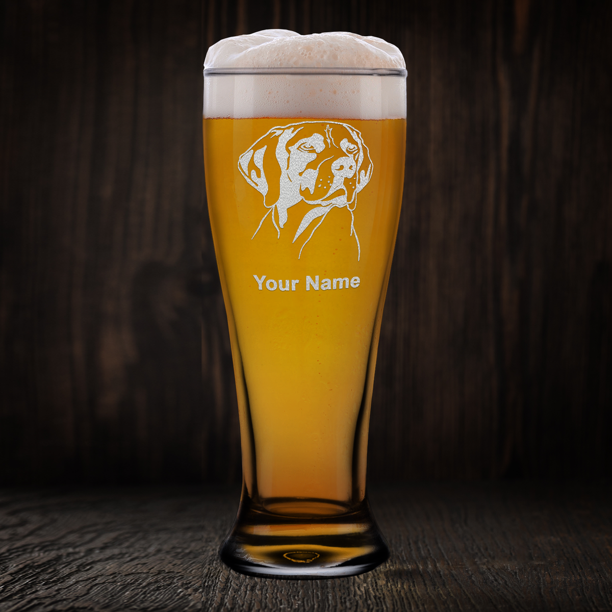 Personalized German Shorthaired Pointer Head Etched 16 oz Beer Pilsner Glass