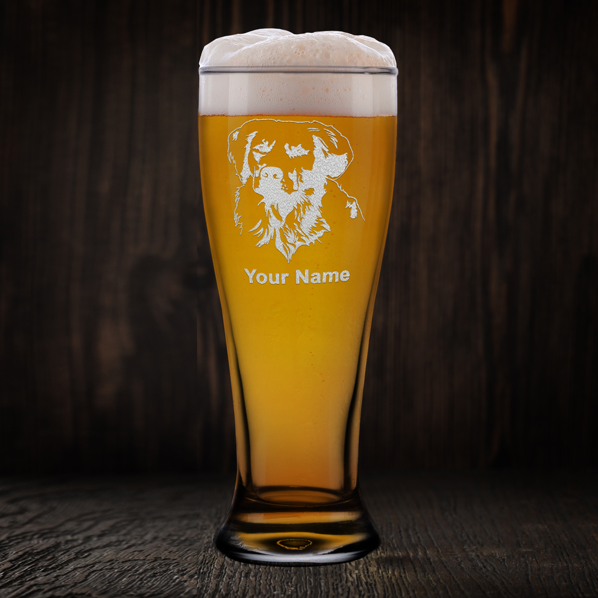 Personalized Golden Retriever Head Etched 16 oz Beer Pilsner Glass