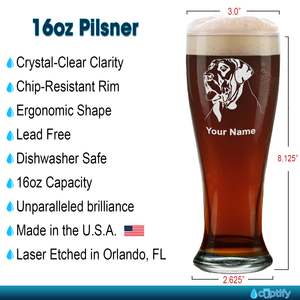 Personalized Great Dane Head Etched 16 oz Beer Pilsner Glass