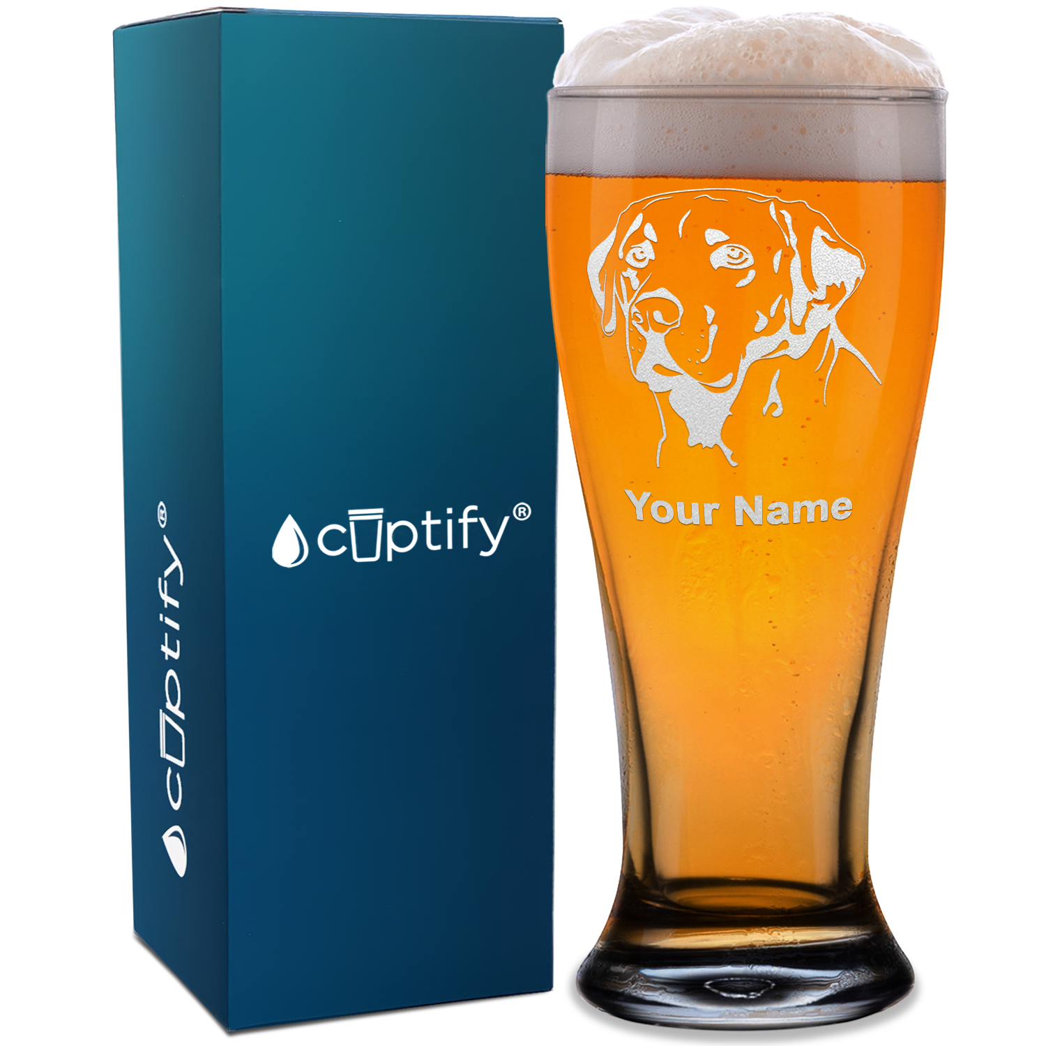 Personalized Labrador Head Etched 16 oz Beer Pilsner Glass